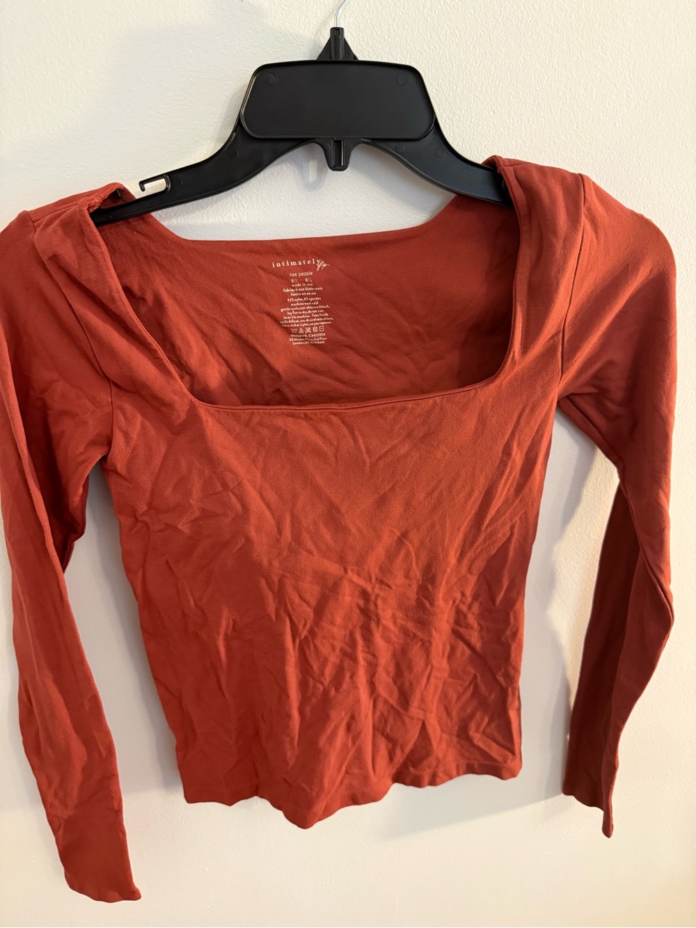 Free People Rust Square Neck Long Sleeve Top